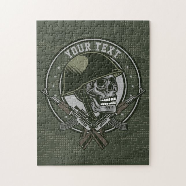Personalized Military Camo Soldier Skull and Guns Jigsaw Puzzle (Vertical)