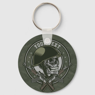 Personalized Military Camo Soldier Skull and Guns Keychain