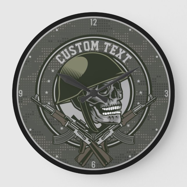 Personalized Military Camo Soldier Skull and Guns Large Clock (Front)