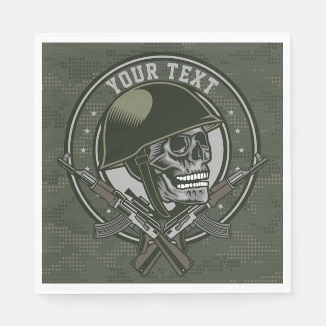 Personalized Military Camo Soldier Skull and Guns Napkin (Front)