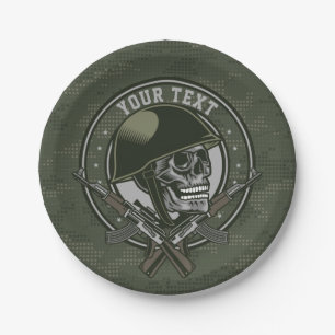 Personalized Military Camo Soldier Skull and Guns  Paper Plate