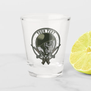 Personalized Military Camo Soldier Skull and Guns Shot Glass