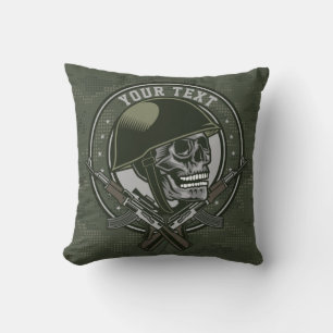 Personalized Military Camo Soldier Skull and Guns Throw Pillow