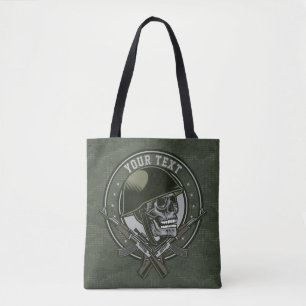 Personalized Military Camo Soldier Skull and Guns Tote Bag