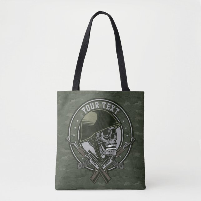 Personalized Military Camo Soldier Skull and Guns  Tote Bag (Front)