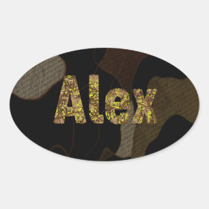 Personalized Military Camouflage Font Alex Oval Sticker