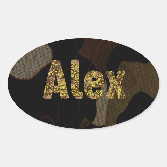 Personalized Military Camouflage Font Alex Oval Sticker (Front)