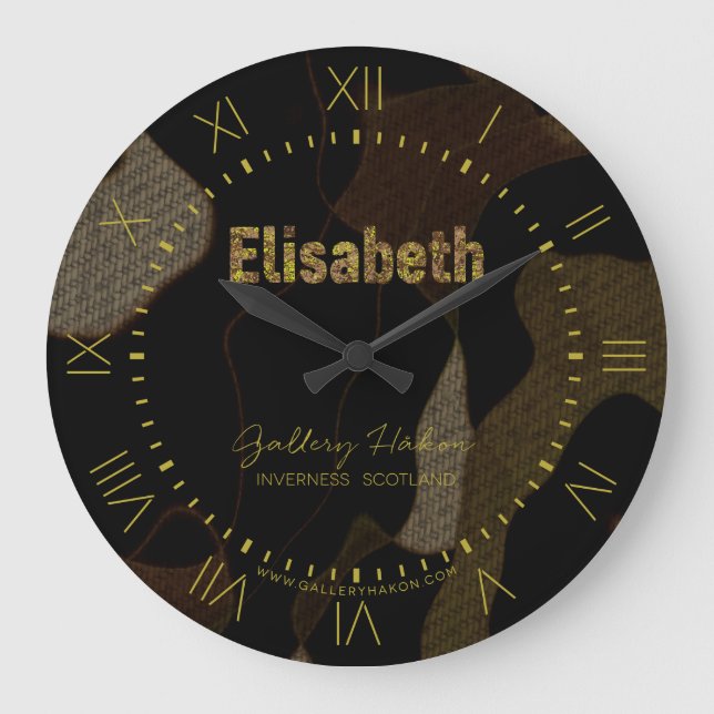 Personalized Military Camouflage Font Elisabeth Large Clock (Front)