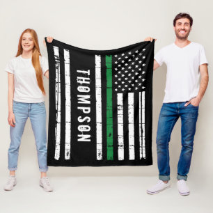 Personalized Military Flag Thin Green Line Fleece Blanket