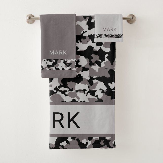 Personalized Military Gray Camo Camouflage Bath Towel Set (Insitu)