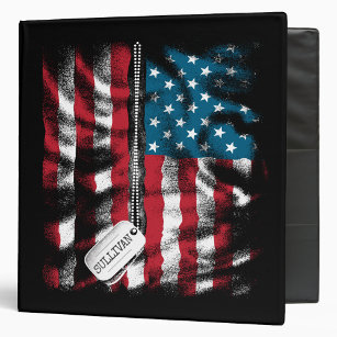 Personalized Military Soldier Dog Tag USA Flag  Binder