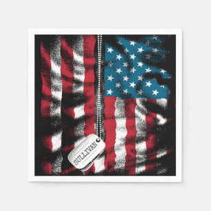 Personalized Military Soldier Dog Tag USA Flag Napkin