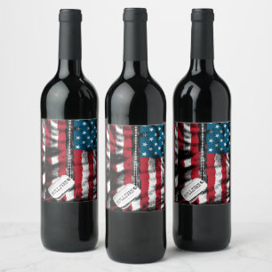 Personalized Military Soldier Dog Tag USA Flag  Wine Label