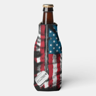 Personalized Military Soldier Dog Tags USA Flag Bottle Cooler
