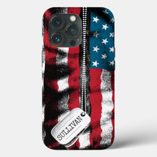 Personalized Military Soldier Dog Tags USA Flag iPhone 13 Pro Case