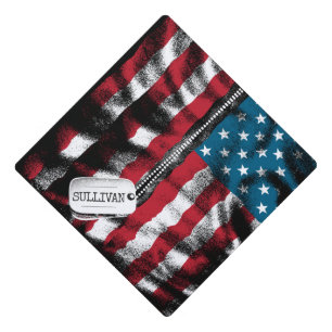 Personalized Military Soldier Dog Tags USA Flag  Graduation Cap Topper