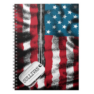 Personalized Military Soldier Dog Tags USA Flag  Notebook