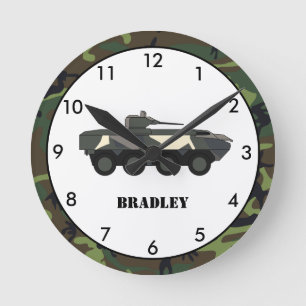 Personalized Military Tank Camo Round Clock