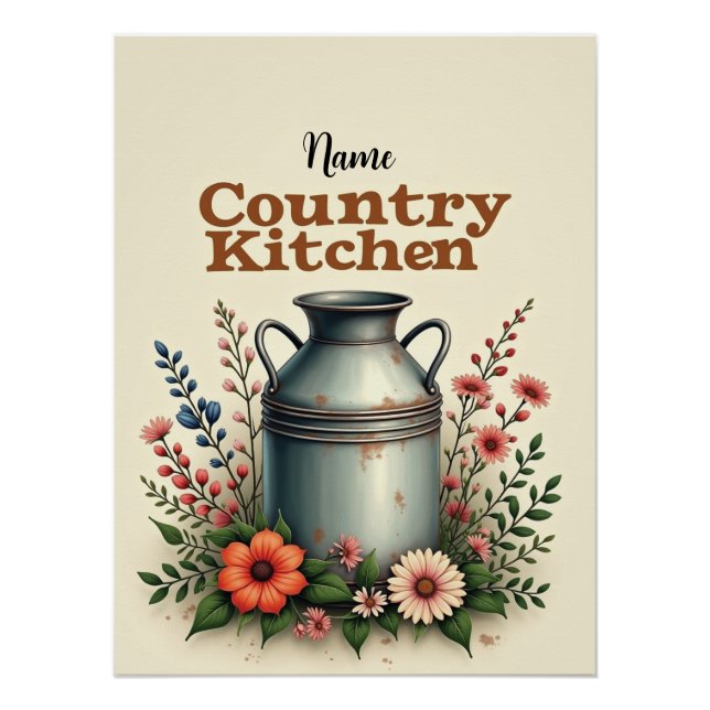 Personalized Milk Can & Flowers Canvas Print (Front)