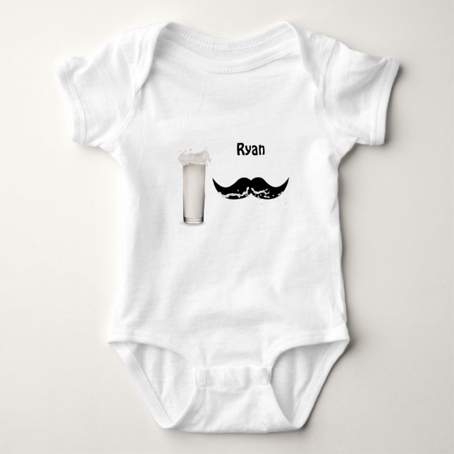 Personalized Milk Moustache Baby Bodysuit (Front)