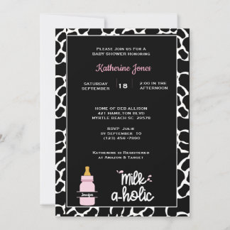 Personalized Milkaholic Cowprint Baby Girl Shower  Invitation