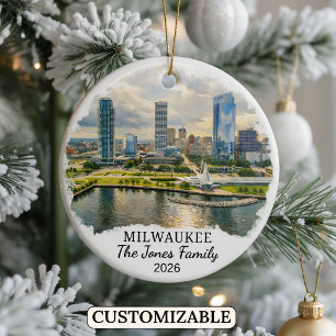 Personalized Milwaukee Ornament, Custom Wisconsin Ceramic Ornament