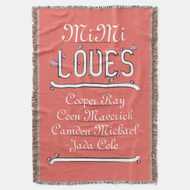 Personalized Mimi Loves Her 4 Grands Throw Blanket (Front Vertical)