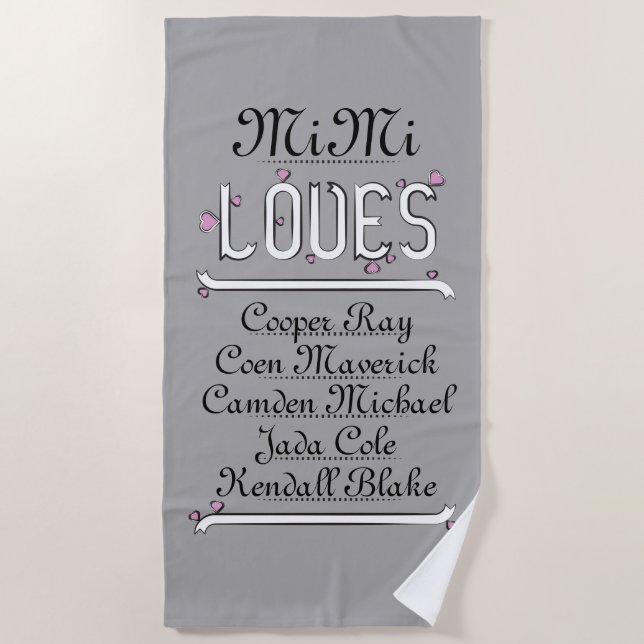 Personalized Mimi Loves Her Grands Beach Towel (Front)
