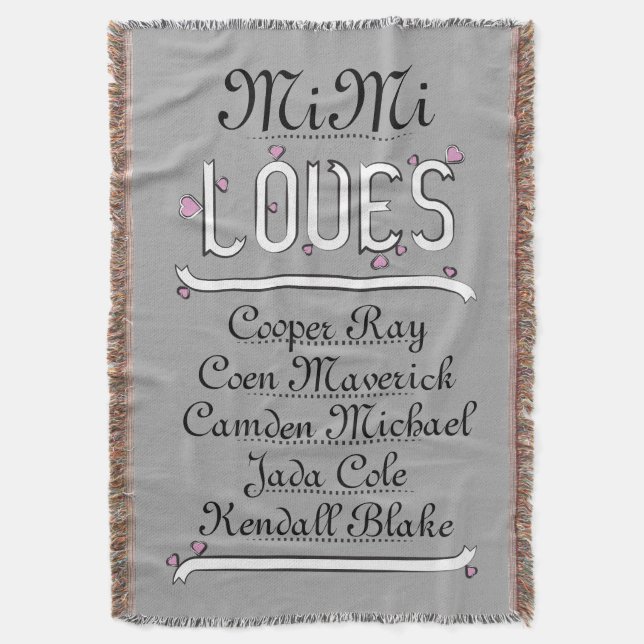 Personalized Mimi Loves Her Grands Throw Blanket (Front Vertical)