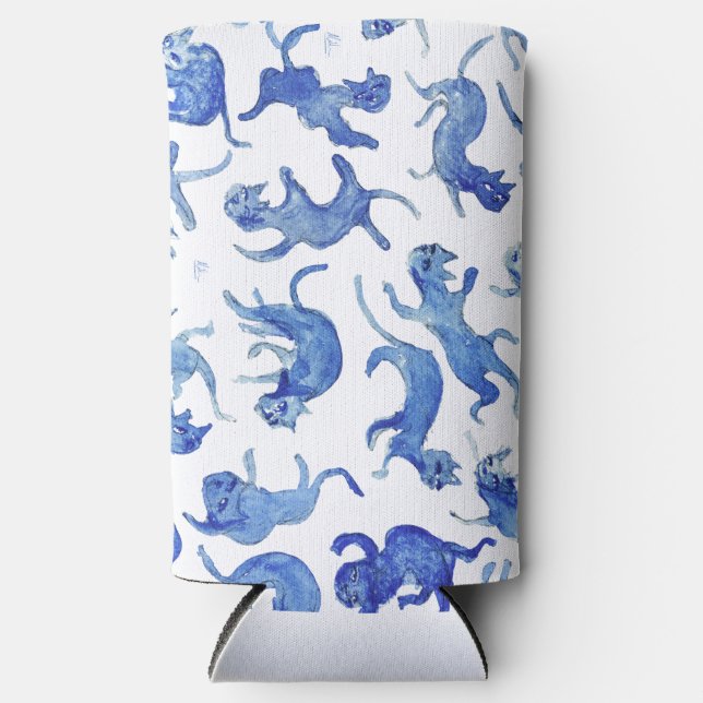 Personalized Ming Blue Floating Cats Water Bottle Seltzer Can Cooler (Front)