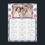 Personalized Mini 2025 Calendar | Family Photo<br><div class="desc">A cute little 2025 mini calendar to stick on your frig! Add your family photo and edit the text to put a holiday greeting in the personalize area. Background is burgundy and dark blue snowflakes.</div>