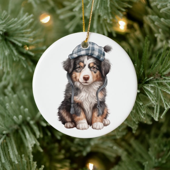 Personalized Miniature American Shepherd Dog Ceramic Ornament (Tree)