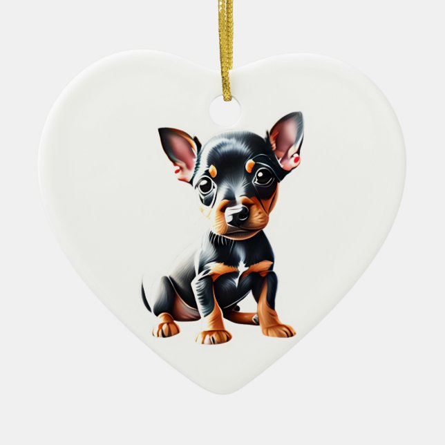 Personalized Miniature Pinscher Puppy Ceramic Ornament (Front)