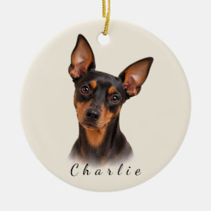 Personalized Miniature Pinscher with Custom Name Ceramic Ornament