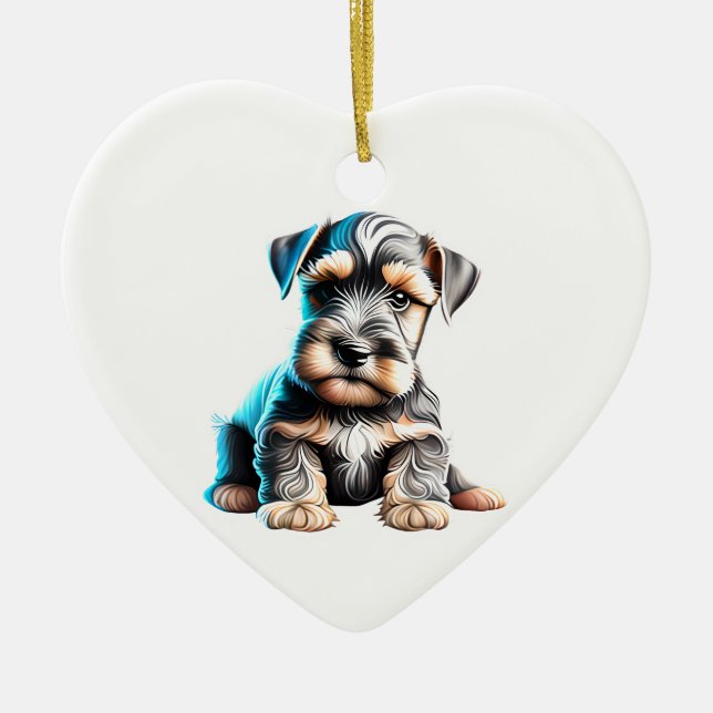 Personalized Miniature Schnauzer Puppy Ceramic Ornament (Front)