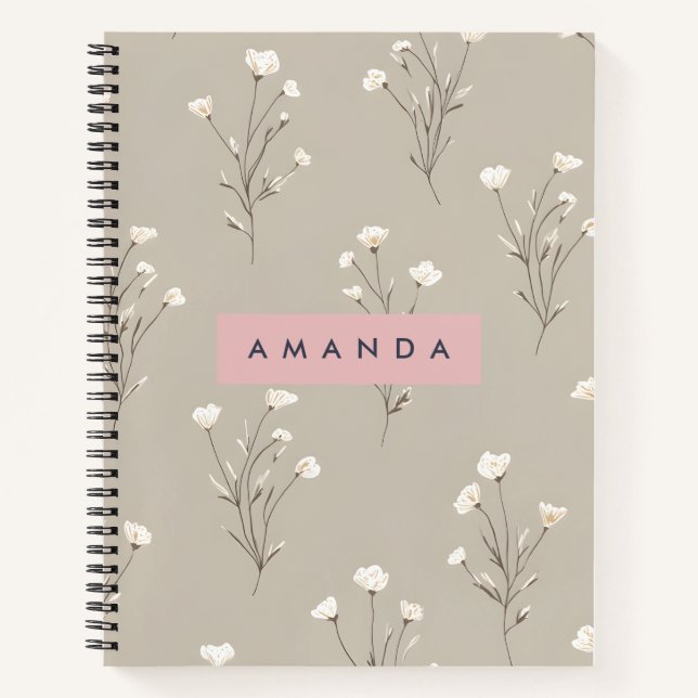 Personalized Minimal Beige Floral Design Notebook (Front)