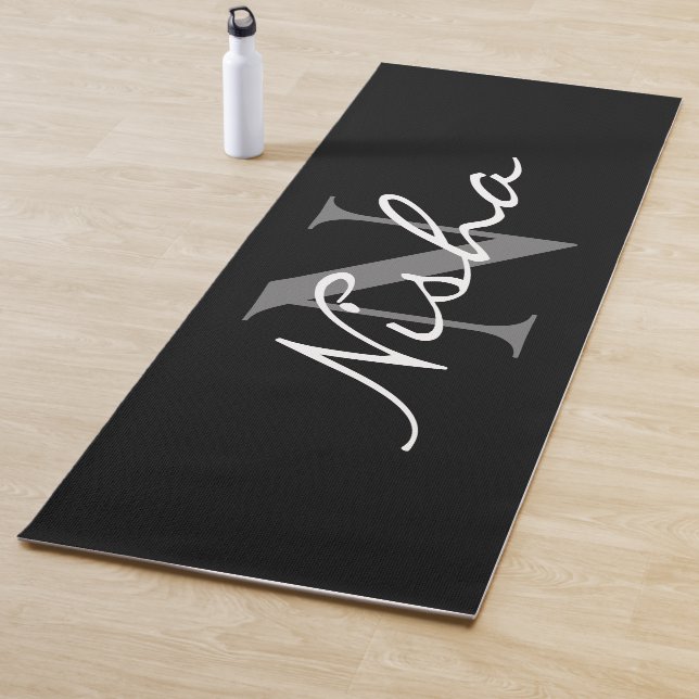 Personalized Minimal Black and White Monogram Name Yoga Mat (In Situ)