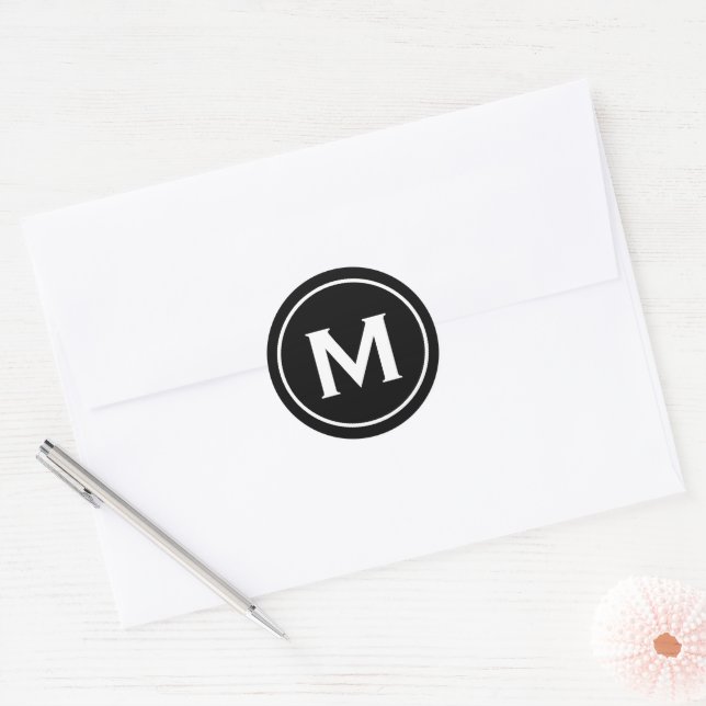 Personalized Minimal Black Classic Monogram Classic Round Sticker (Envelope)