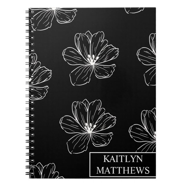 Personalized Minimal Black Floral with Name Notebook (Front)