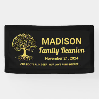 personalized minimal black gold family reunion banner