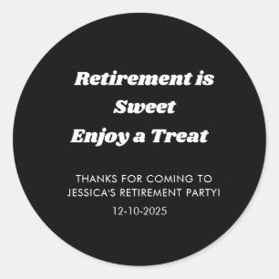 Personalized Minimal Black Retirement party Favour Classic Round Sticker