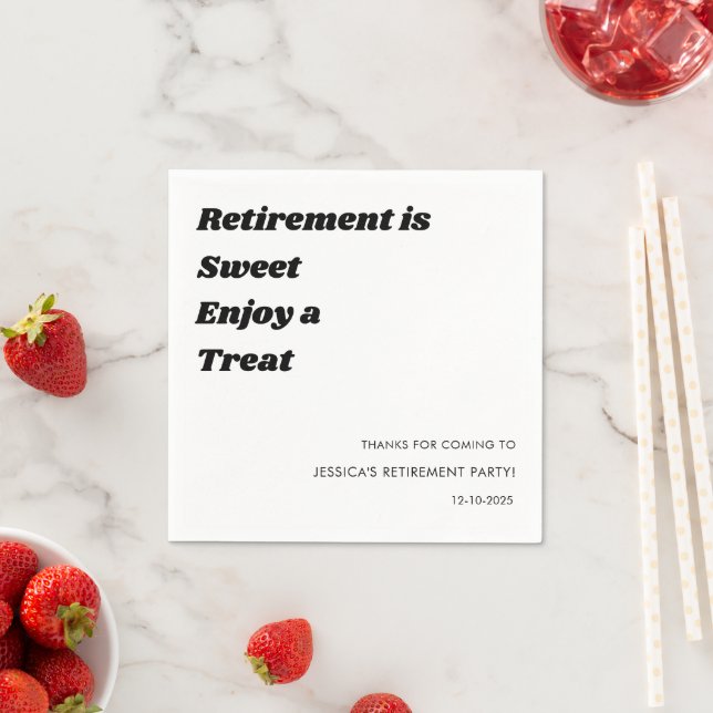 Personalized Minimal Black White Retirement party  Napkin (Insitu)