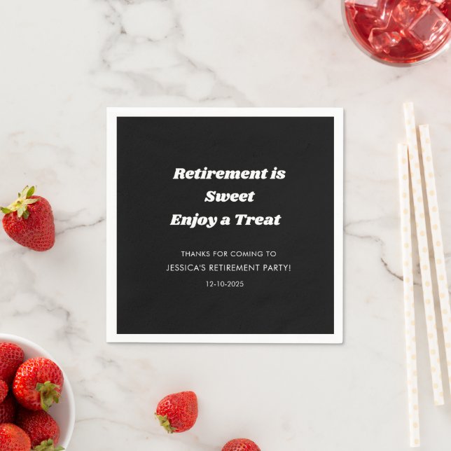 Personalized Minimal Black White Retirement party  Napkin (Insitu)