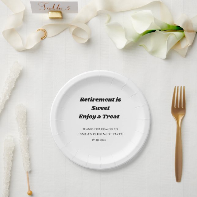 Personalized Minimal Black White Retirement party  Paper Plate (Wedding)