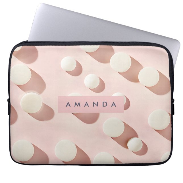 Personalized Minimal Blush Pink Circles Style Laptop Sleeve (Front)