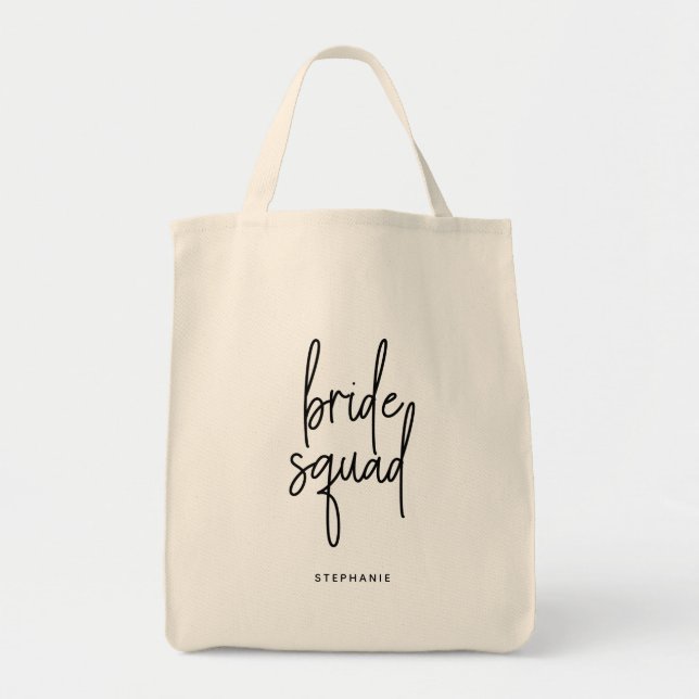 Personalized Minimal Bride Squad Tote Bag (Front)
