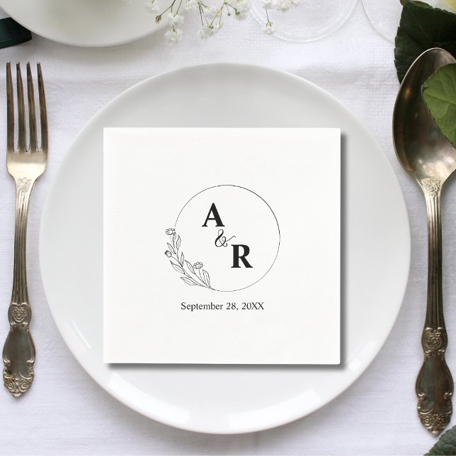 Personalized Minimal Cute Leaf Wedding Initials Napkin (Personalized minimal cute leaf initials napkins add a sweet touch to your wedding tables)