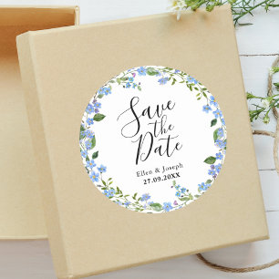 Personalized Minimal Floral Wedding Save The Date  Classic Round Sticker