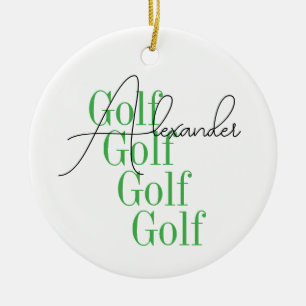Personalized Minimal Golf Typography Ceramic Ornament