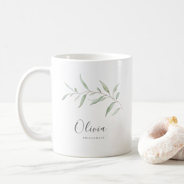 Personalized minimal greenery bridesmaid  coffee mug (With Donut)